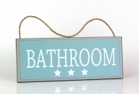 Ceduľa kúpeľňa BATHROOM modrá 30x12cm