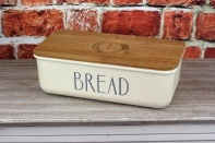 Chlebník s drevenou doskou Bread biely 21x38x12cm