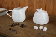 Cukornička a kanvička na mlieko - biela čipka 9,5 / 8,5cm