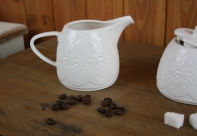 Cukornička a kanvička na mlieko - biela čipka 9,5 / 8,5cm