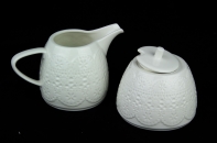 Cukornička a kanvička na mlieko - biela čipka 9,5 / 8,5cm