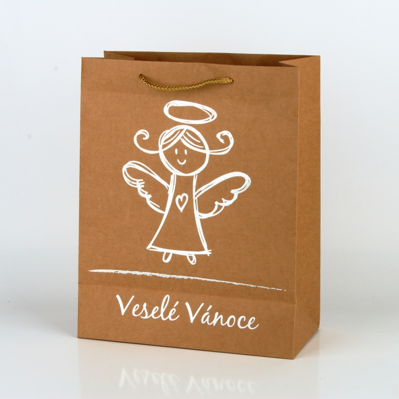 Darčeková taška Veselé Vianoce hnedá L