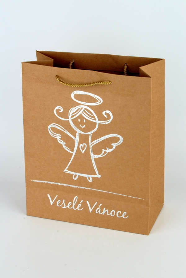 Darčeková taška Veselé Vianoce hnedá L
