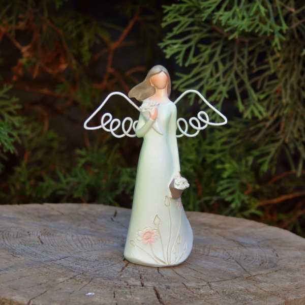 Dekorácia anjel s kvetinami 9×13×4,5cm