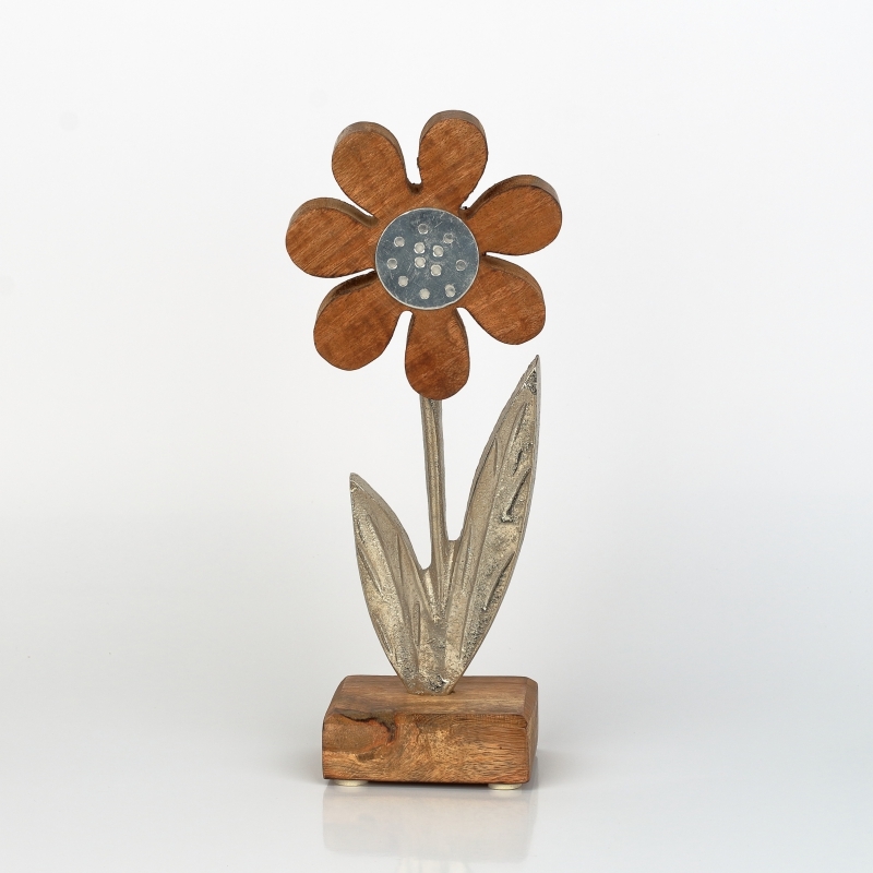 Dekorácia do bytu kvetina hliník drevo 24cm