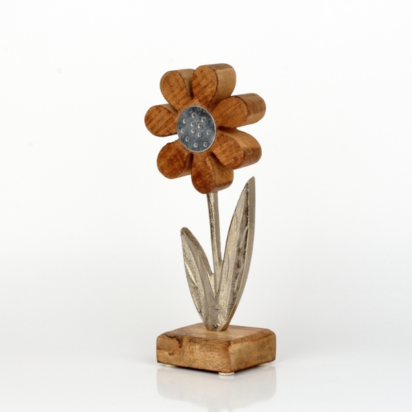 Dekorácia do bytu kvetina hliník drevo 24cm