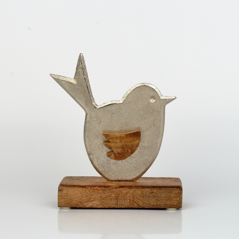 Dekorácia do bytu vtáčik hliník drevo 16cm
