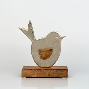 Dekorácia do bytu vtáčik hliník drevo 16cm