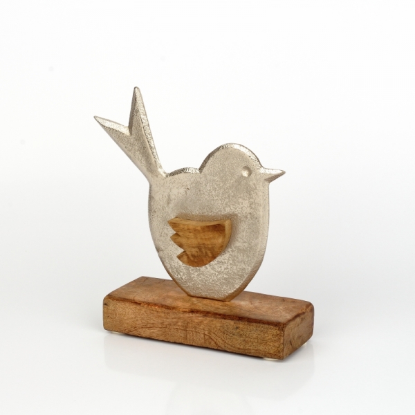 Dekorácia do bytu vtáčik hliník drevo 16cm