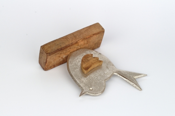 Dekorácia do bytu vtáčik hliník drevo 16cm