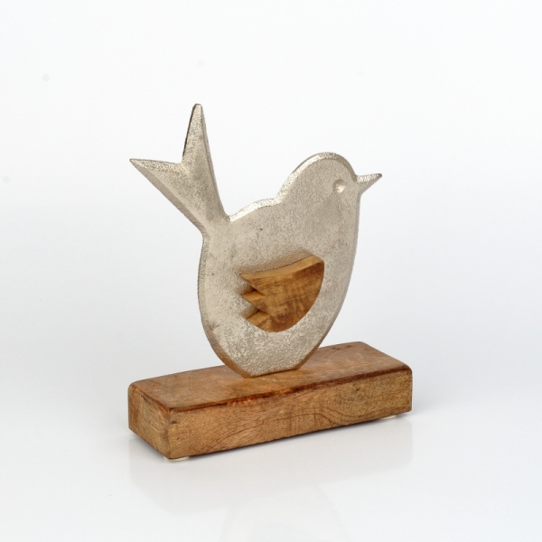 Dekorácia do bytu vtáčik hliník drevo 16cm