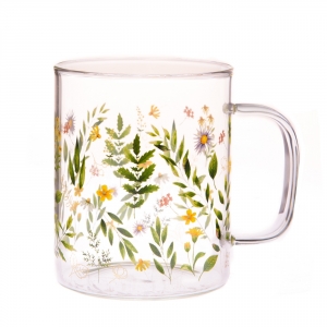 Dekorácia do kuchyne - Sklenený hrnček lúčné kvety