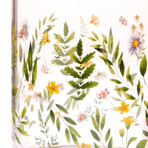 Dekorácia do kuchyne - Sklenený hrnček lúčné kvety