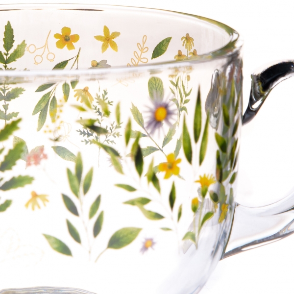 Dekorácia do kuchyne - Sklenený hrnček lúčny kvet