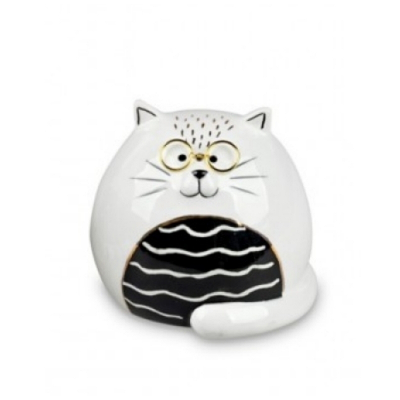 Dekoracia mačka čiernobiela 8cm