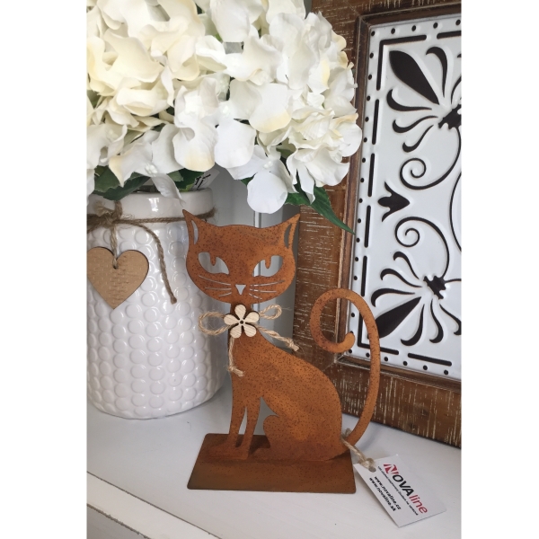 Dekorácia mačka sediaca hrdzavá 17x13x5cm
