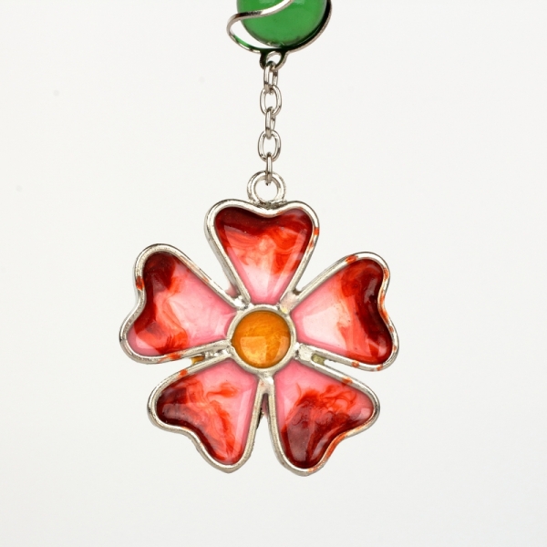 Dekorácia na chalupu záves vtáčik s kvetinou Tiffany zelená 21cm