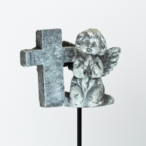 Dekorácia na hrob anjel s krížikom 16cm