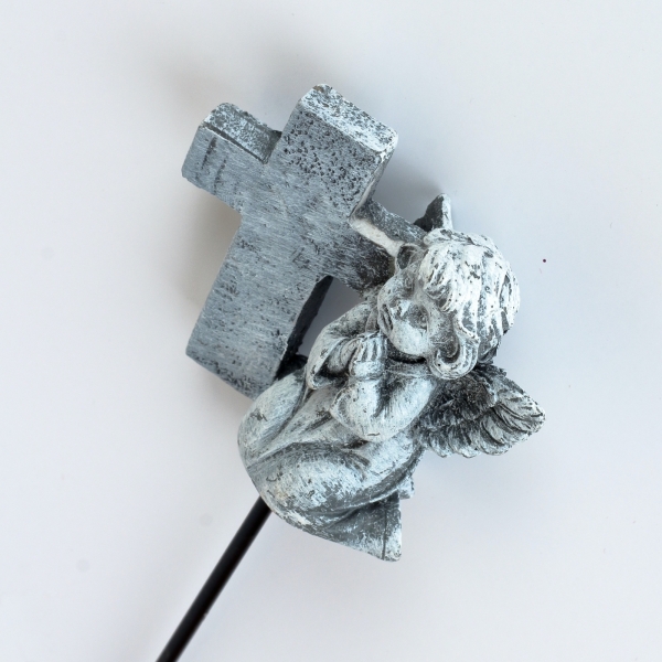 Dekorácia na hrob anjel s krížikom 16cm