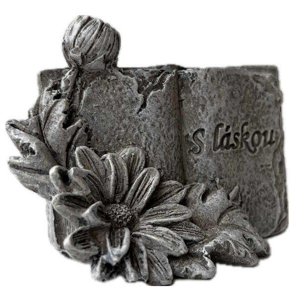 Dekorácia na hrob – kniha s kvetinou S Láskou 5 x 7 x 4 cm