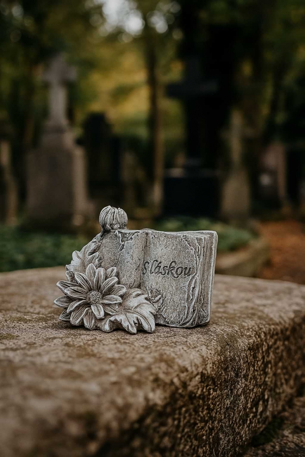 Dekorácia na hrob – kniha s kvetinou S Láskou 5 x 7 x 4 cm