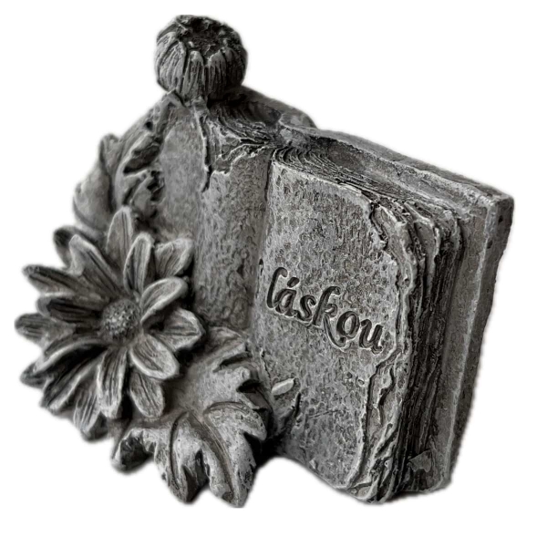 Dekorácia na hrob – kniha s kvetinou S Láskou 5 x 7 x 4 cm