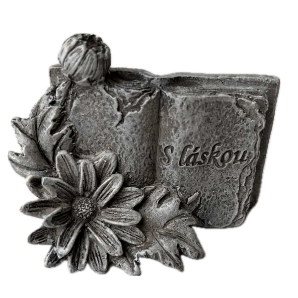 Dekorácia na hrob – kniha s kvetinou S Láskou 5 x 7 x 4 cm