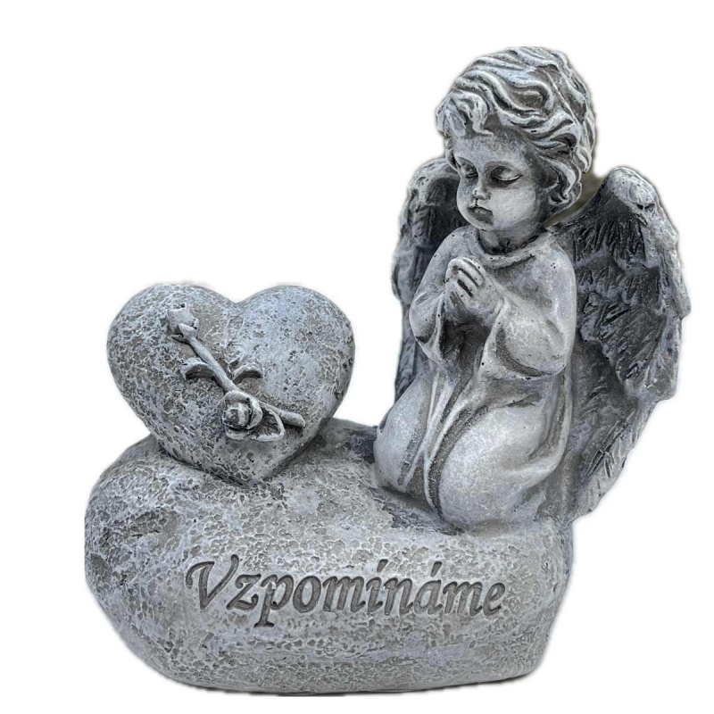 Dekorácia na hrob – pietny anjel so srdcom „Vzpomínáme“ 12,5 cm