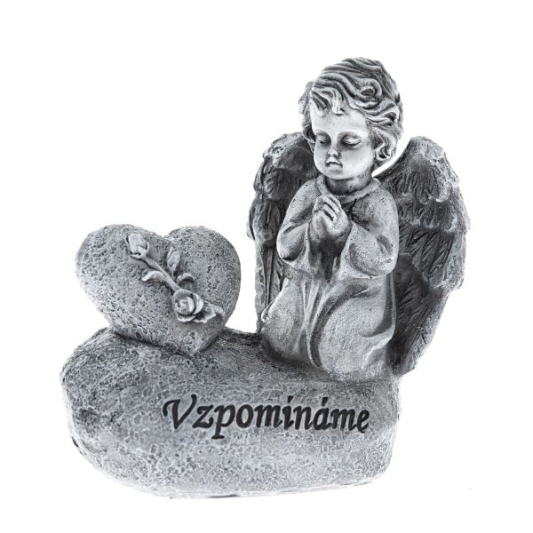 Dekorácia na hrob – pietny anjel so srdcom „Vzpomínáme“ 12,5 cm