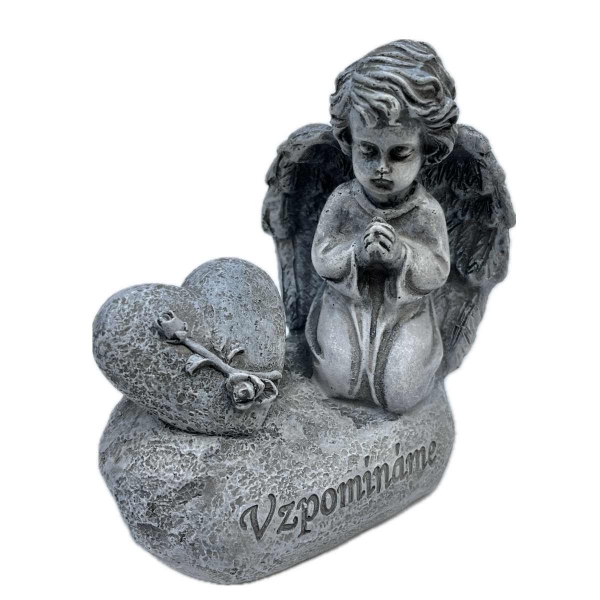 Dekorácia na hrob – pietny anjel so srdcom „Vzpomínáme“ 12,5 cm