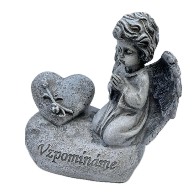 Dekorácia na hrob – pietny anjel so srdcom „Vzpomínáme“ 12,5 cm