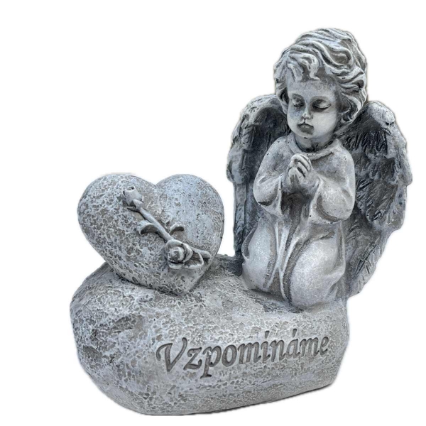 Dekorácia na hrob – pietny anjel so srdcom „Vzpomínáme“ 12,5 cm