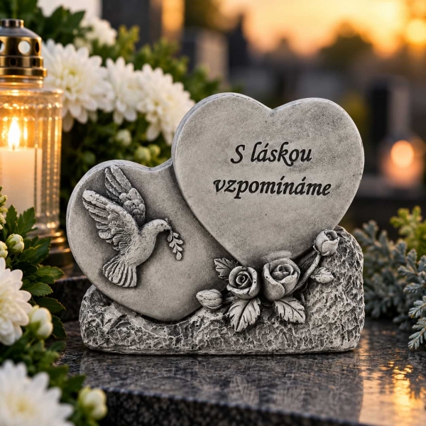 Dekorácia na hrob – pietne srdce „S láskou vzpomínáme“ 12,5 cm