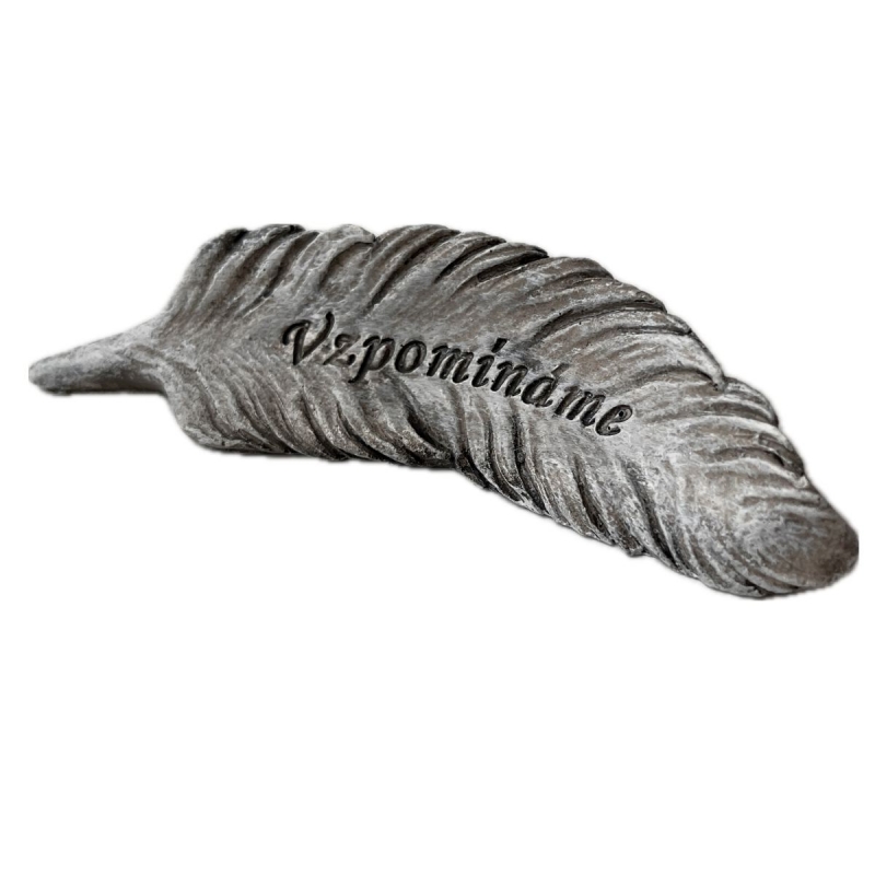 Dekorácia na hrob — polyresinové pierko s nápisom Vzpomínáme