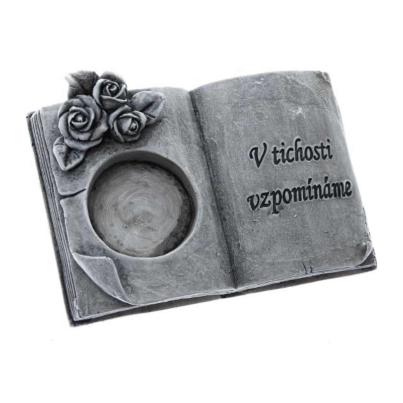 Dekorácia na hrob – svietnik kniha „V tichosti spomíname“ 11,5 cm