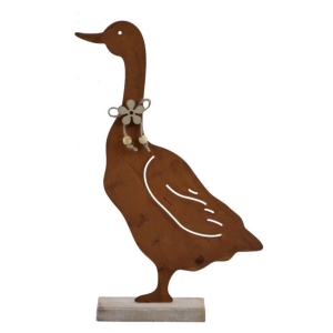 Dekorácia na podstavci hrdzavá hus E2424