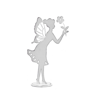 Dekorácia na podstavci víla s kvetinou biela 23X13,5cm