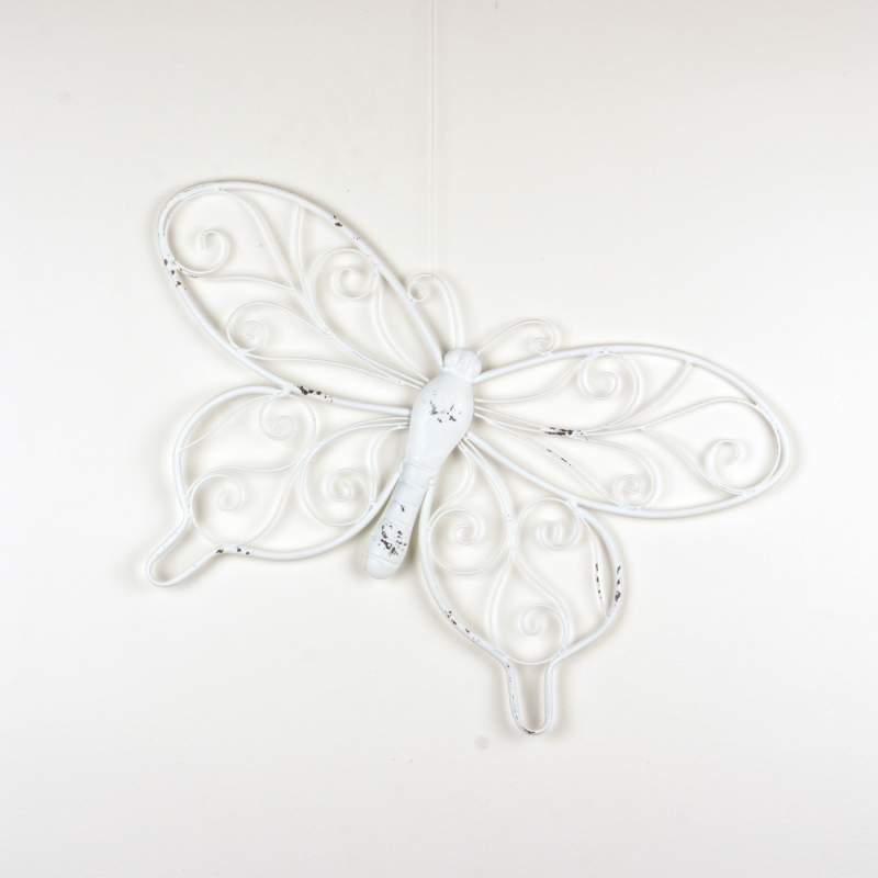 Dekorácia na stenu biely motýľ s patinou 64cm