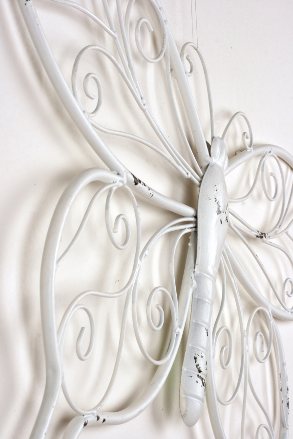 Dekorácia na stenu biely motýľ s patinou 64cm