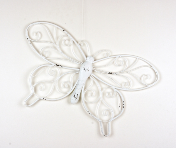 Dekorácia na stenu biely motýľ s patinou 64cm
