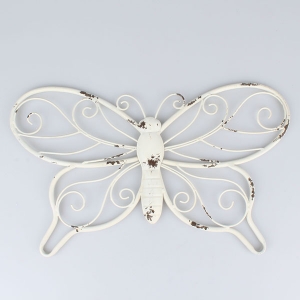 Dekorácia na stenu motýľ kovový biely 46x28,5cm