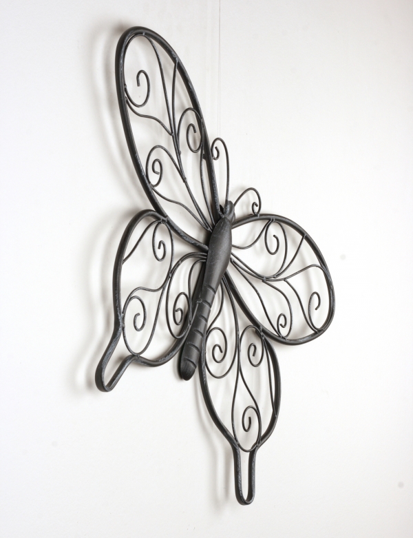 Dekorácia na stenu motýľ tmavý kov 64cm