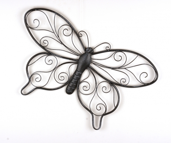 Dekorácia na stenu motýľ tmavý kov 64cm