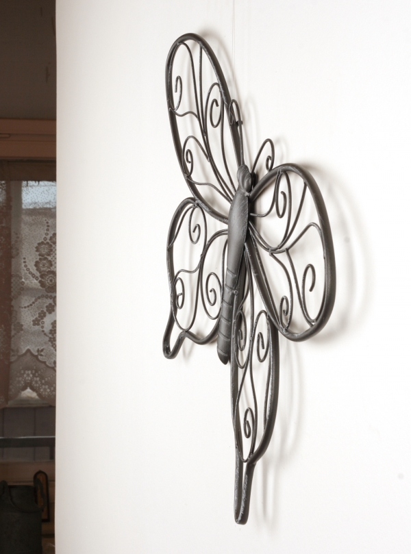 Dekorácia na stenu motýľ tmavý kov 64cm