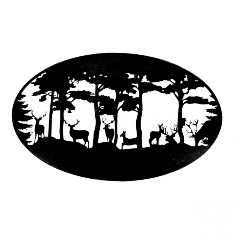 Dekorácia na stenu oválna kovová 89,8 x 55,4 x 1,5 cm jelene v lese