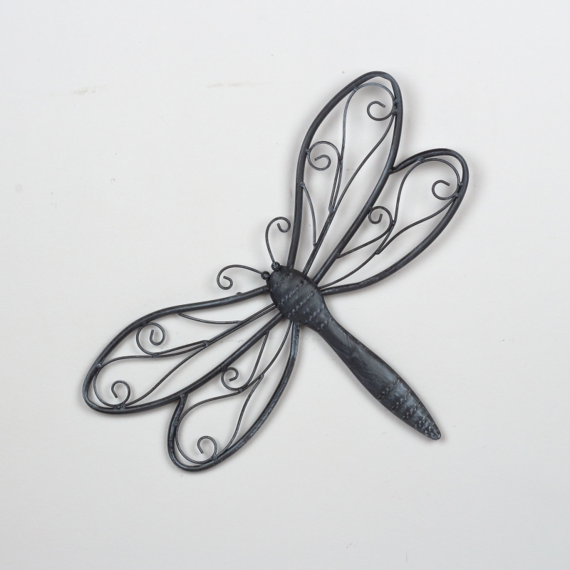 Dekorácia na stenu vážka kovová tmavá 49x34cm