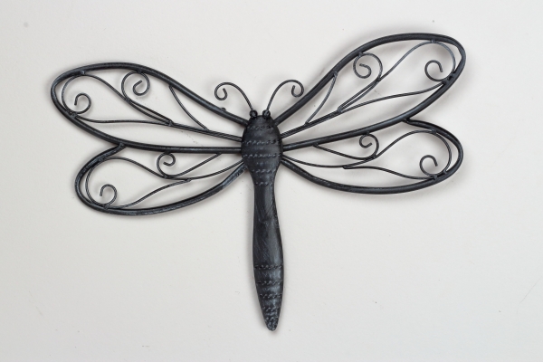 Dekorácia na stenu vážka kovová tmavá 49x34cm