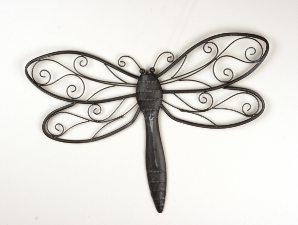 Dekorácia na stenu vážka tmavý kov 60cm