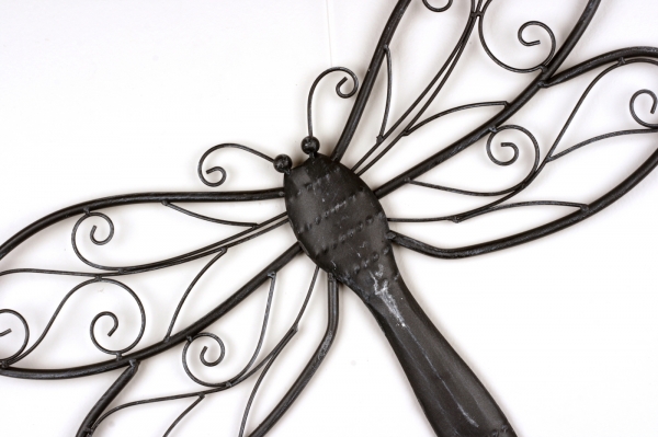 Dekorácia na stenu vážka tmavý kov 60cm