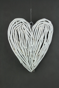 Dekorácie ratanové srdce biele - 30x37cm